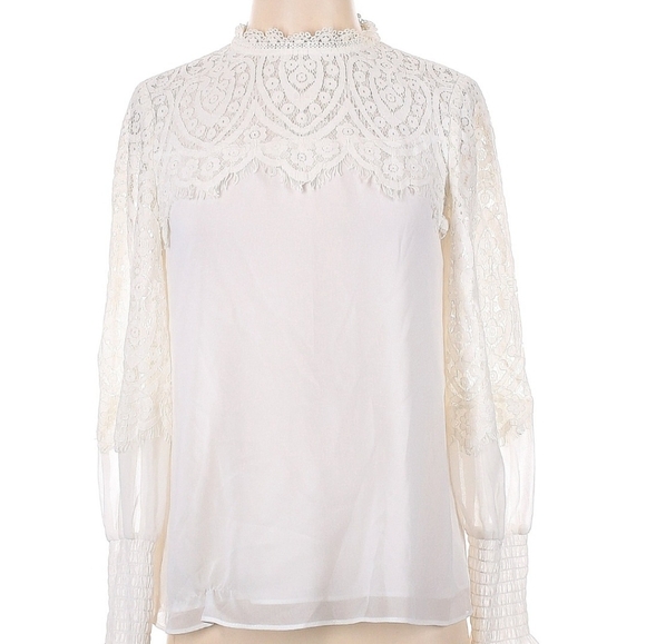 White House Black Market White Lace Bib Collar Blouse - Picture 4 of 5